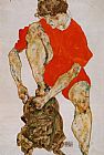 Egon Schiele Female Model in Bright Red Jacket and Pants painting